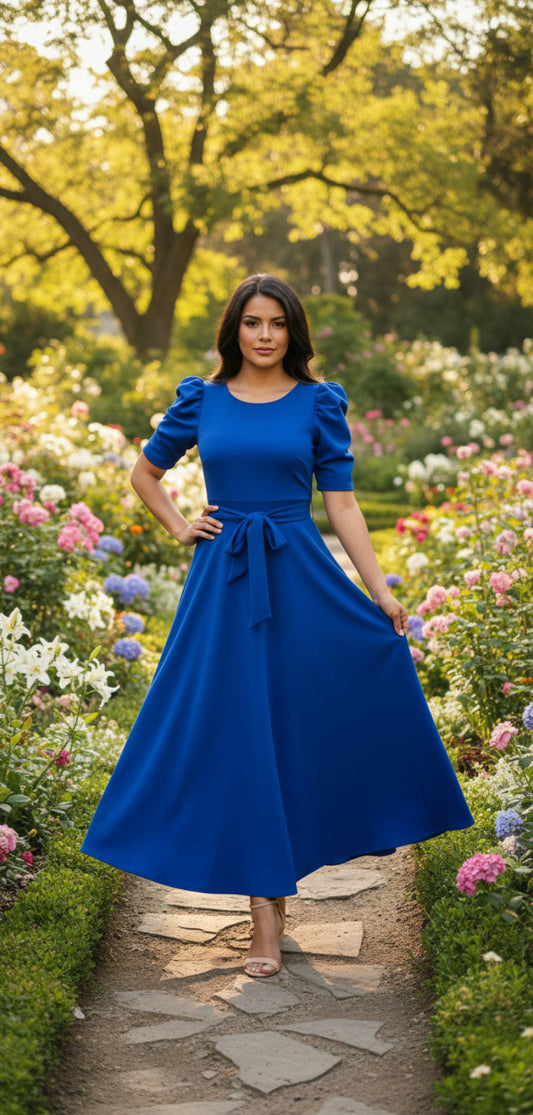 Vestido largo con manga de princesa Azul Rey