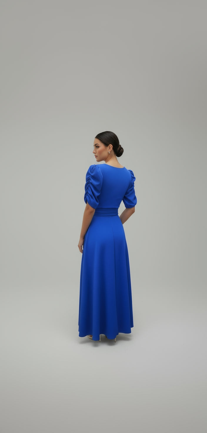Vestido largo con manga de princesa Azul Rey
