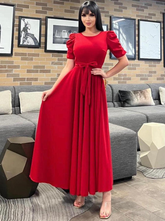 Vestido largo con manga de princesa Rojo