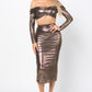 CHIC SHINY SLINKY RHINESTONES CROP TOP & SKIRT SET