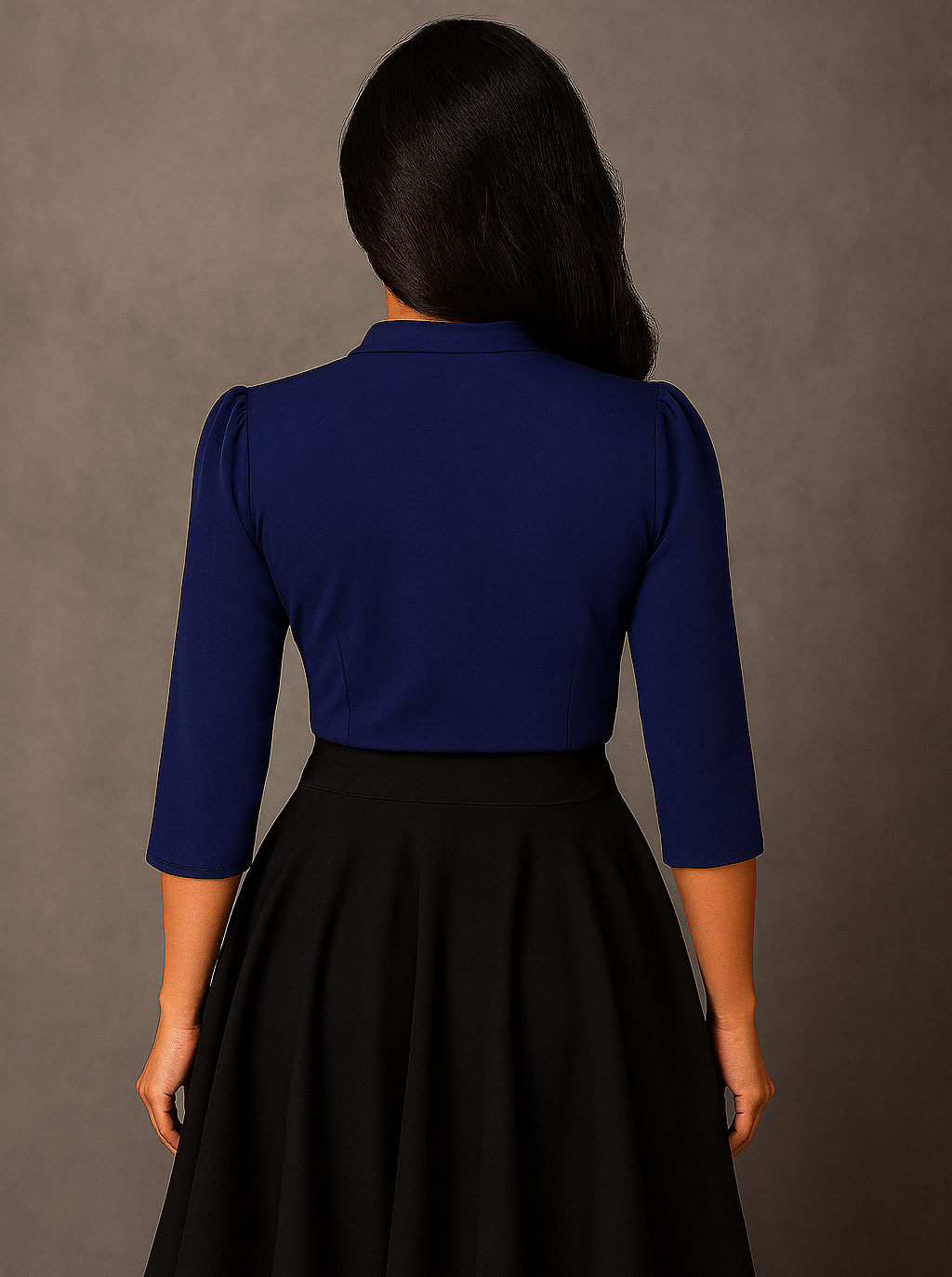 Blusa Manga Tres Cuartos con Lazo en el Cuello – Azul Marino