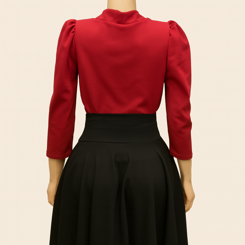 Blusa Manga Tres Cuartos con Lazo en el Cuello Rojo