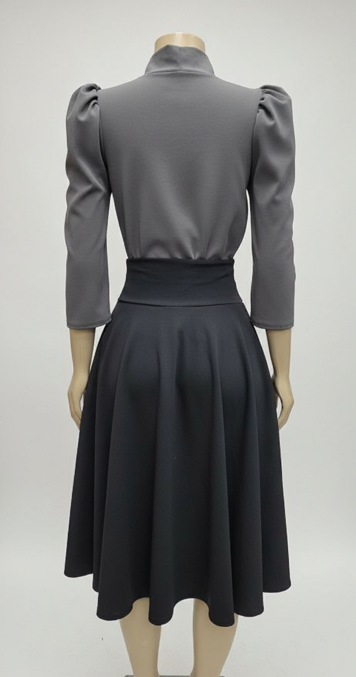 Blusa Manga Tres Cuartos con Lazo en el Cuello Gris