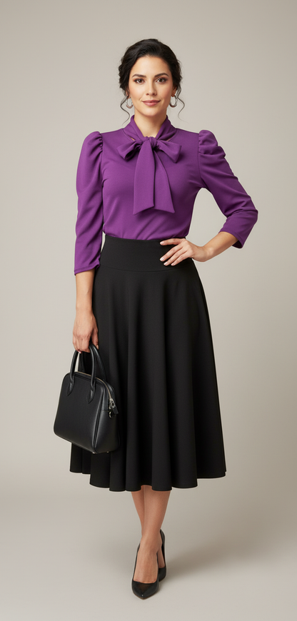 Blusa Manga Tres Cuartos con Lazo en el Cuello Morado