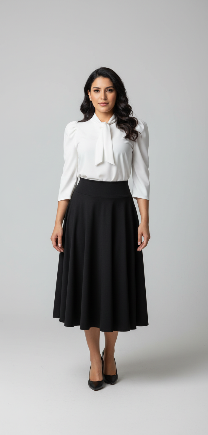 Blusa Manga Tres Cuartos con Lazo en el Cuello Blanco