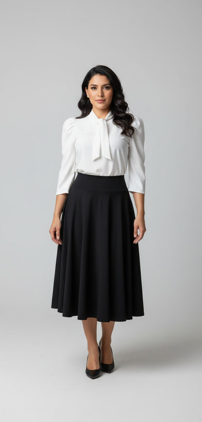 Blusa Manga Tres Cuartos con Lazo en el Cuello Blanco