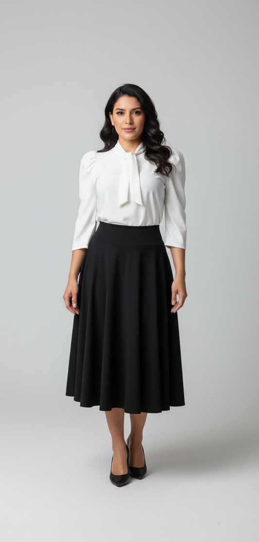 Blusa Manga Tres Cuartos con Lazo en el Cuello Blanco