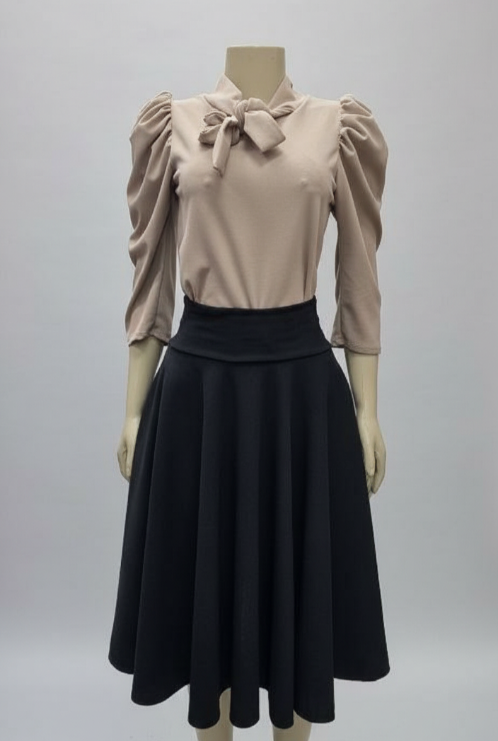 Blusa Manga Tres Cuartos con Lazo en el Cuello – Beige