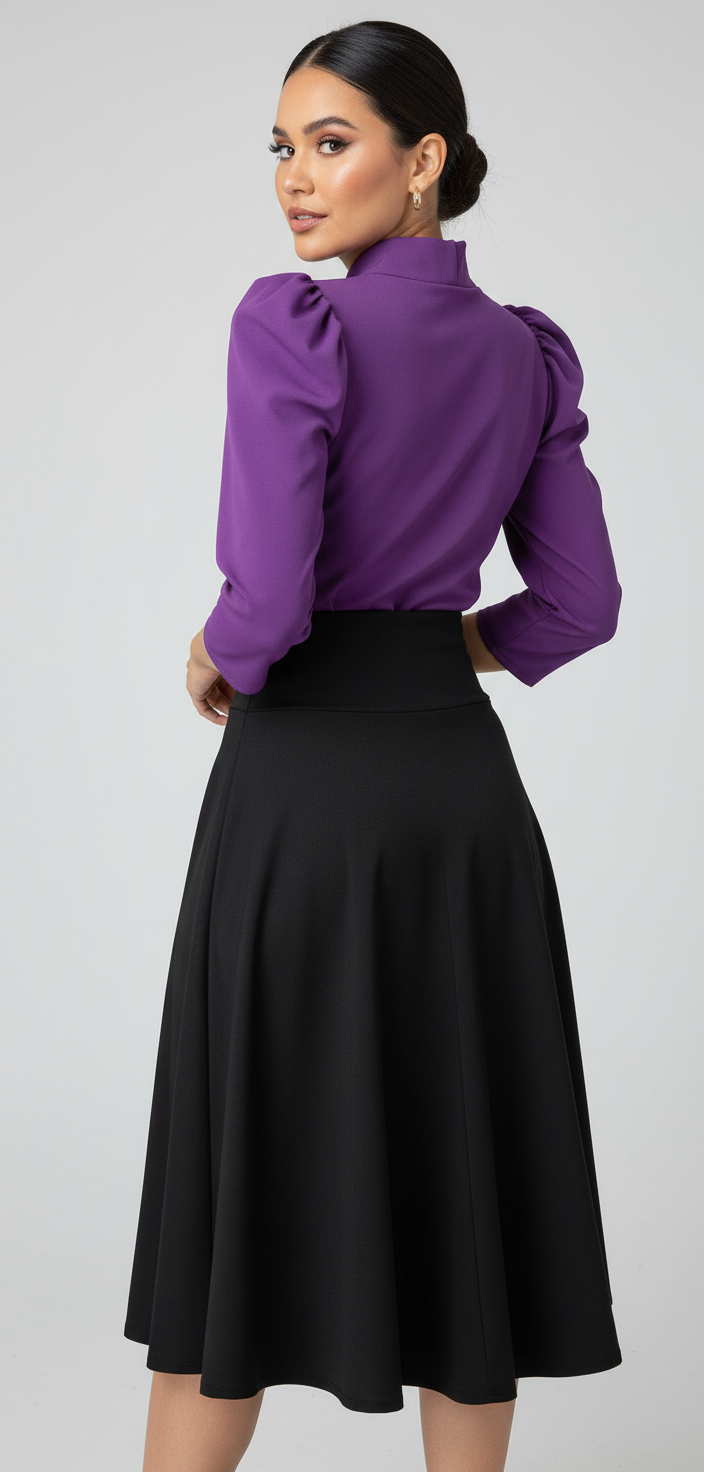 Blusa Manga Tres Cuartos con Lazo en el Cuello Morado